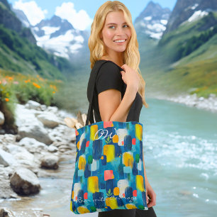 Abstraktes geometrisches blau-gelbes Design-Tote Tasche