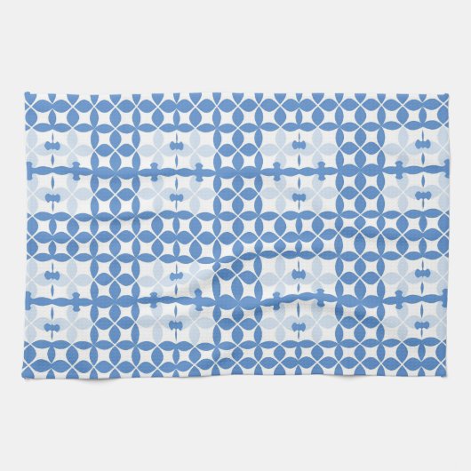 Abstraktes geometrisches Blau- und Weißmuster Geschirrtuch (Horizontal)