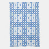 Abstraktes geometrisches Blau- und Weißmuster Geschirrtuch (Vertikal)