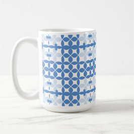 Abstraktes geometrisches Blau- und Weißmuster Kaffeetasse