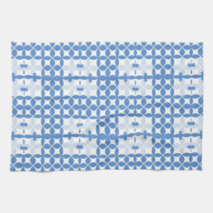 Abstraktes geometrisches blau-weißes Muster Geschirrtuch