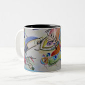 Abstraktes geometrisches, blaues Rosa Grün Zweifarbige Tasse (Vorderseite Links)