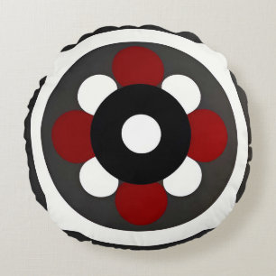 Abstraktes geometrisches Design mit Rot, Schwarz u Rundes Kissen