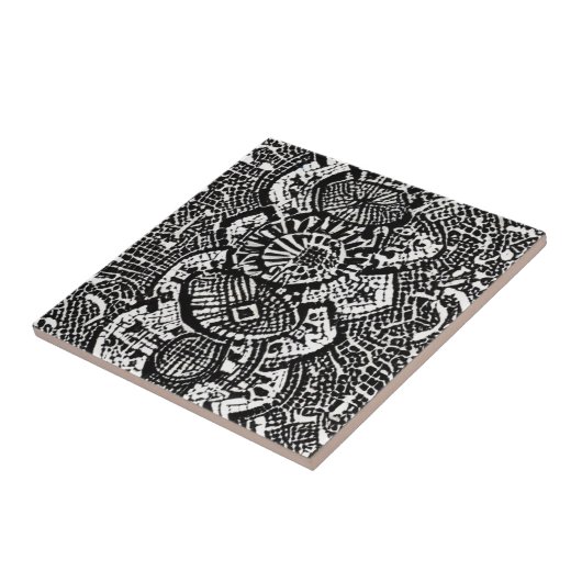 Abstraktes geometrisches Design Schwarz-weiß Fliese (Seite)