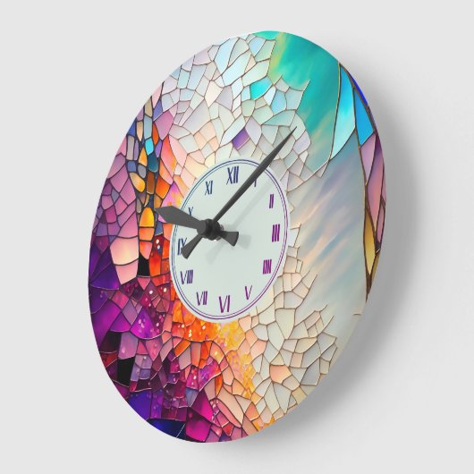 Abstraktes geometrisches Farbglas Große Wanduhr (Winkel)