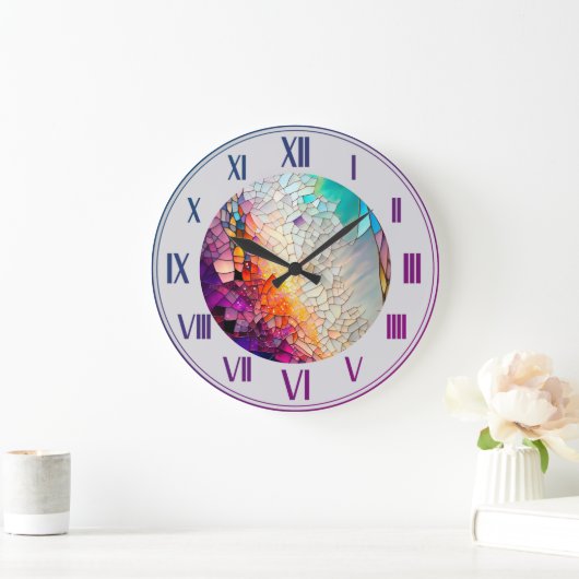 Abstraktes geometrisches Farbglas Große Wanduhr (Zuhause)