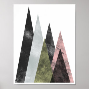Abstraktes geometrisches Gebirgsplakat im Rosa u. Poster