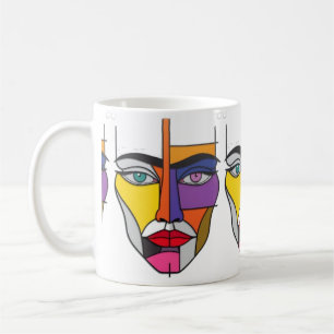 Abstraktes geometrisches Gesicht: Farbige kubistis Kaffeetasse