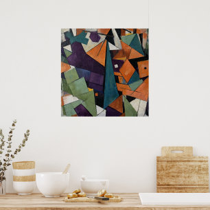 Abstraktes geometrisches kubistisches Ölgemälde -  Poster
