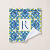 Abstraktes geometrisches, mediterranes Fliesenmust Badhandtuch Set (Waschlappen)