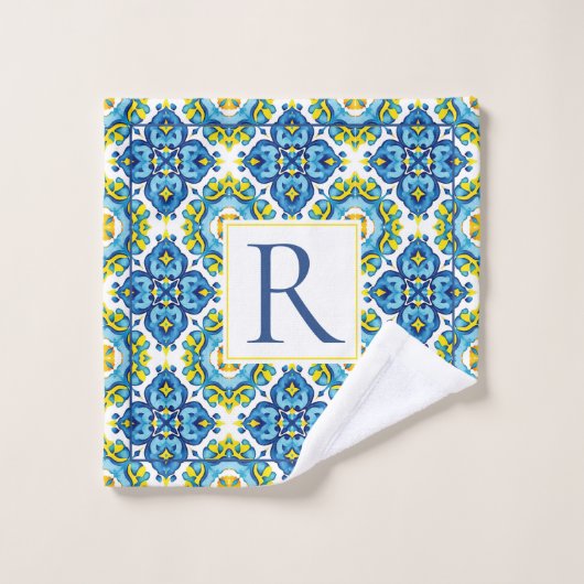 Abstraktes geometrisches, mediterranes Fliesenmust Badhandtuch Set (Waschlappen)