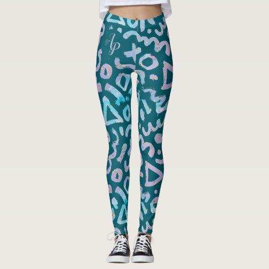 Abstraktes, geometrisches Monogramm aus der Mitte Leggings (Vorderseite)
