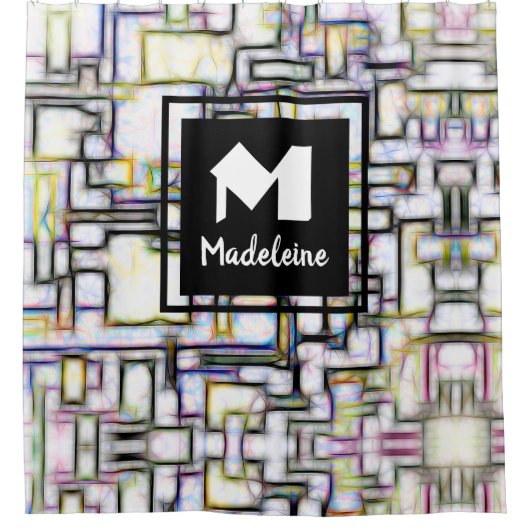 Abstraktes geometrisches Monogramm für Wasserfarbe Duschvorhang (Vorderseite)