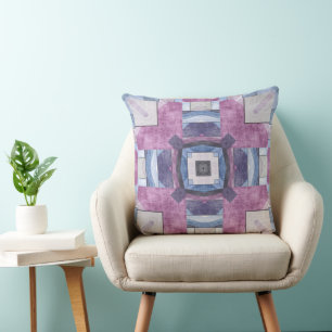 Abstraktes geometrisches Mosaik Lila, Blau und Gra Kissen