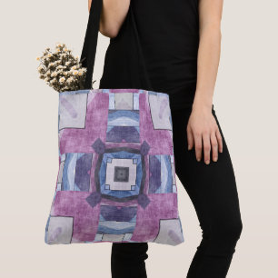 Abstraktes geometrisches Mosaik Lila, Blau und Gra Tasche