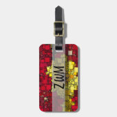 Abstraktes geometrisches Mosaik, rot, gelb und gol Gepäckanhänger (Vorderseite vertikal)