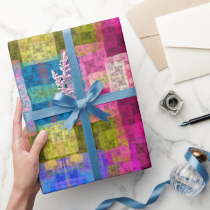 Abstraktes geometrisches Muster, blau, rosa, moder Geschenkpapier