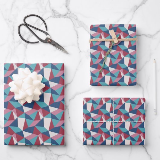 Abstraktes geometrisches Muster des Origami-Dreiec Geschenkpapier Set (Vorderseite)