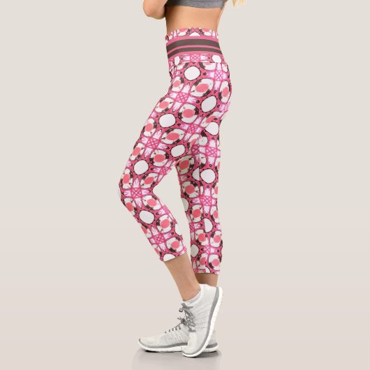 Abstraktes geometrisches Muster des rosa weißen Kr Capri Leggings (Links)
