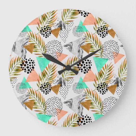 Abstraktes geometrisches Muster Große Wanduhr (Vorderseite)
