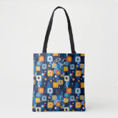 Abstraktes geometrisches Muster in Blau und Orange Tasche (Vorderseite)