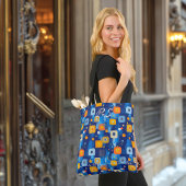 Abstraktes geometrisches Muster in Blau und Orange Tasche