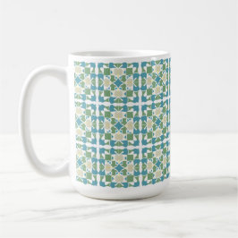 Abstraktes geometrisches Muster in grün und blau Kaffeetasse