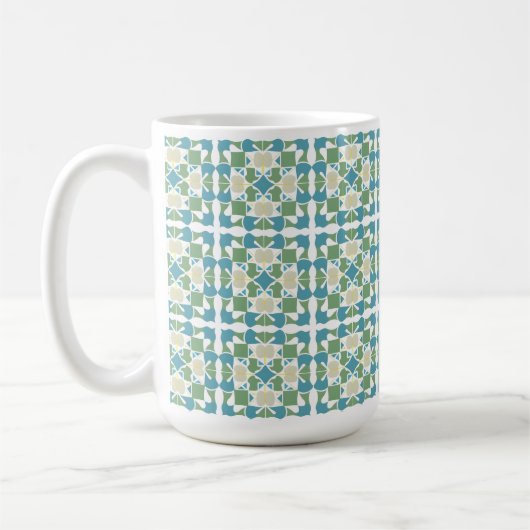 Abstraktes geometrisches Muster in grün und blau Kaffeetasse (Links)