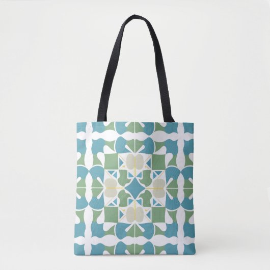Abstraktes geometrisches Muster in grün und blau Tasche (Vorderseite)