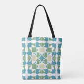 Abstraktes geometrisches Muster in grün und blau Tasche (Rückseite)