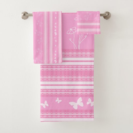 Abstraktes geometrisches Muster in rosa Badhandtuch Set (Insitu)