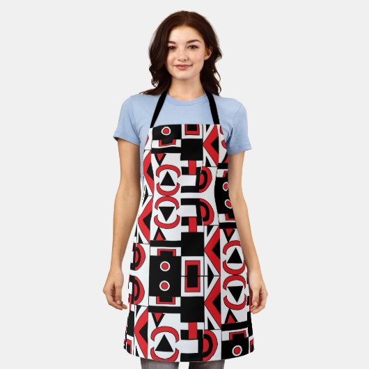 Abstraktes geometrisches Muster in Schwarz-Weiß Schürze (Getragen)