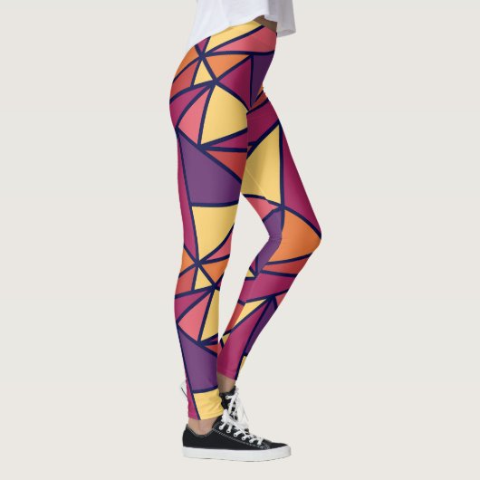 Abstraktes geometrisches Muster, Lila, gelb, orang Leggings (Rechts)