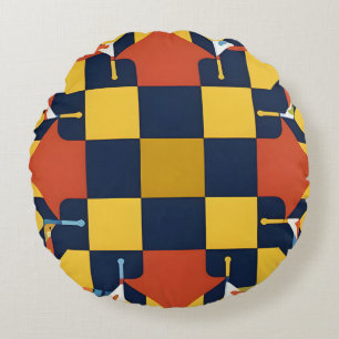 Abstraktes geometrisches Muster mit Pfeilen Rundes Kissen