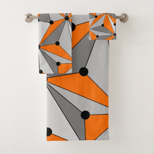 Abstraktes geometrisches Muster - orange und grau. Badhandtuch Set (Insitu)