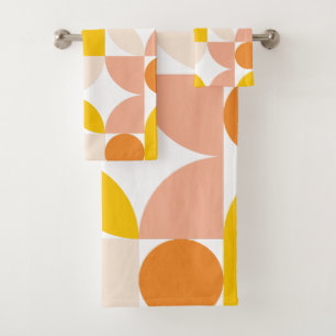 Abstraktes geometrisches Muster Peach Orange Yello Badhandtuch Set
