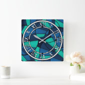 Abstraktes geometrisches Muster Quadratische Wanduhr (Zuhause)