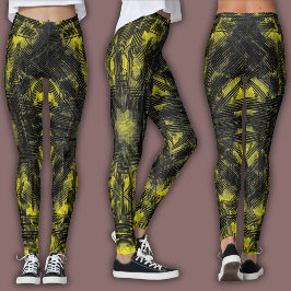 Abstraktes geometrisches Muster | Schwarz und Gelb Leggings