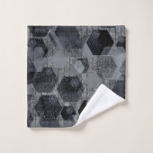 Abstraktes geometrisches Muster, schwarz und grau. Badhandtuch Set (Waschlappen)