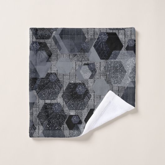 Abstraktes geometrisches Muster, schwarz und grau. Badhandtuch Set (Waschlappen)