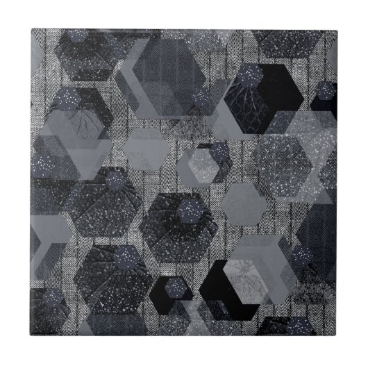 Abstraktes geometrisches Muster, schwarz und grau. Fliese (Vorderseite)