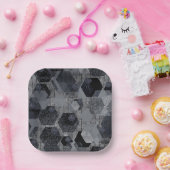 Abstraktes geometrisches Muster, schwarz und grau. Pappteller (Party)