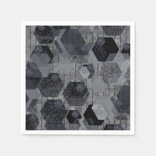 Abstraktes geometrisches Muster, schwarz und grau Serviette (Vorderseite)