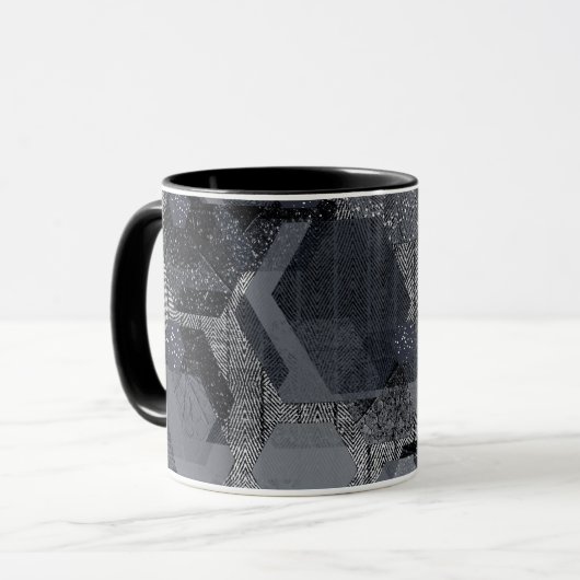 Abstraktes geometrisches Muster, schwarz und grau. Tasse (Vorderseite Links)