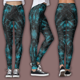 Abstraktes geometrisches Muster | Schwarz und Türk Leggings
