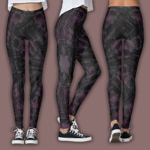 Abstraktes geometrisches Muster Schwarz und Wein Leggings