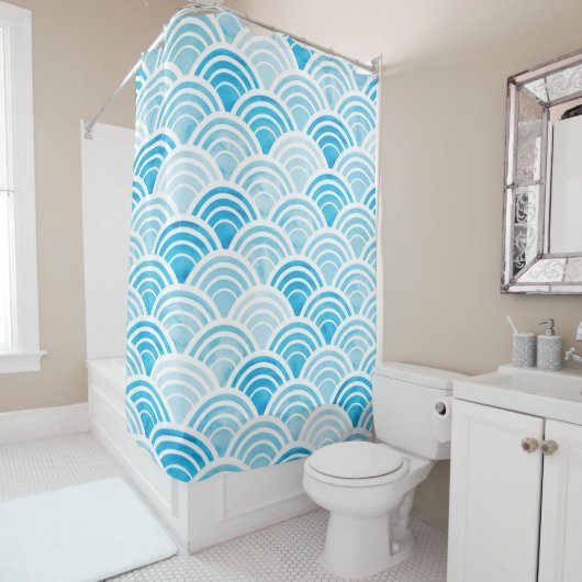 Abstraktes geometrisches nahtloses Muster mit blau Duschvorhang (Beispiel)