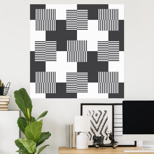 Abstraktes geometrisches Schwarz-Weiß-Muster Poster (Heimbüro)
