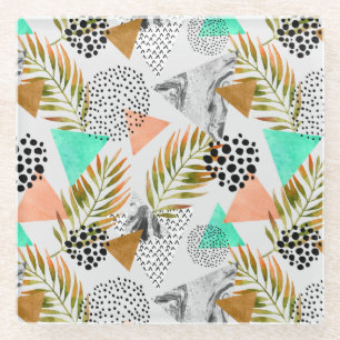 Abstraktes geometrisches tropisches Blatt-Muster Glasuntersetzer