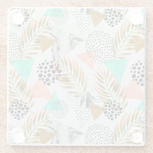 Abstraktes geometrisches tropisches Blatt-Muster Glasuntersetzer (Rückseite)